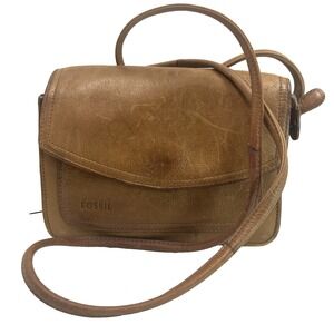 Vtg Fossil Brown Crossbody‎ Purse Small Genuine Leather Distressed